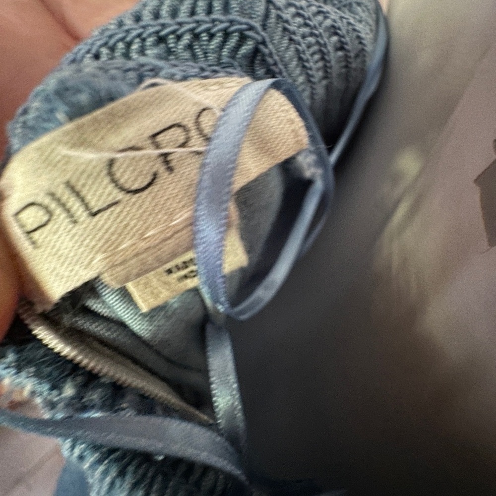 Anthropologie Pilcro Chambray Halter Embroidered Denim Midi Dress.  S EUC - Picture 12 of 13
